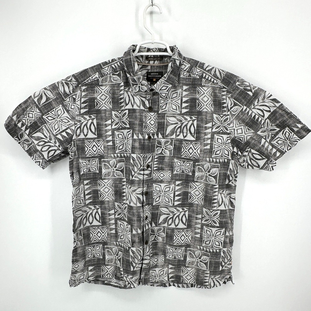 Quiksilver Waterman Collection Tribal Print Hawaiian Beach Resort Size L Aloha